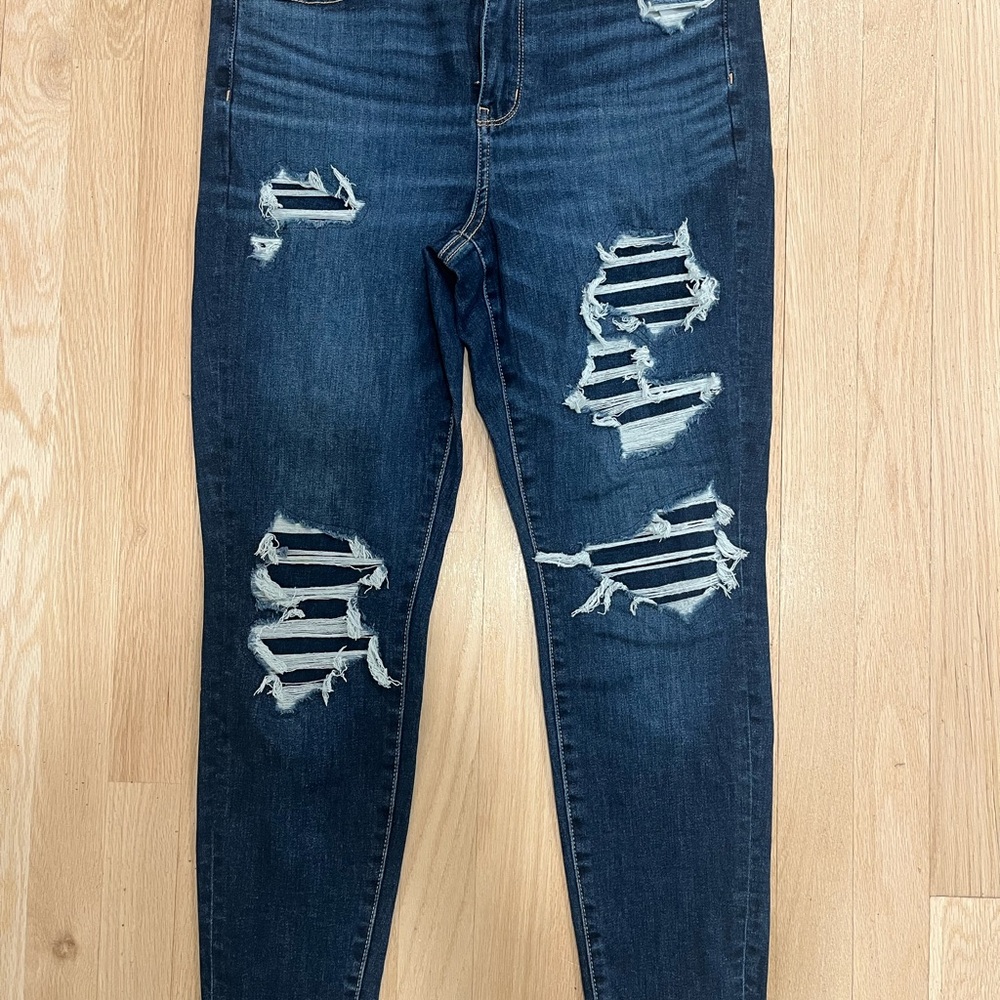 American Eagle Outfitters Dark Blue Distressed Skinny Jeans